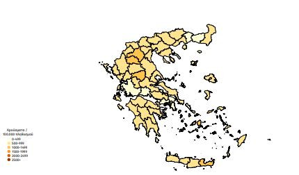 O χάρτης του κορωνοϊού: 10.446 κρούσματα στην Αττική, 4.585 Θεσσαλονίκη