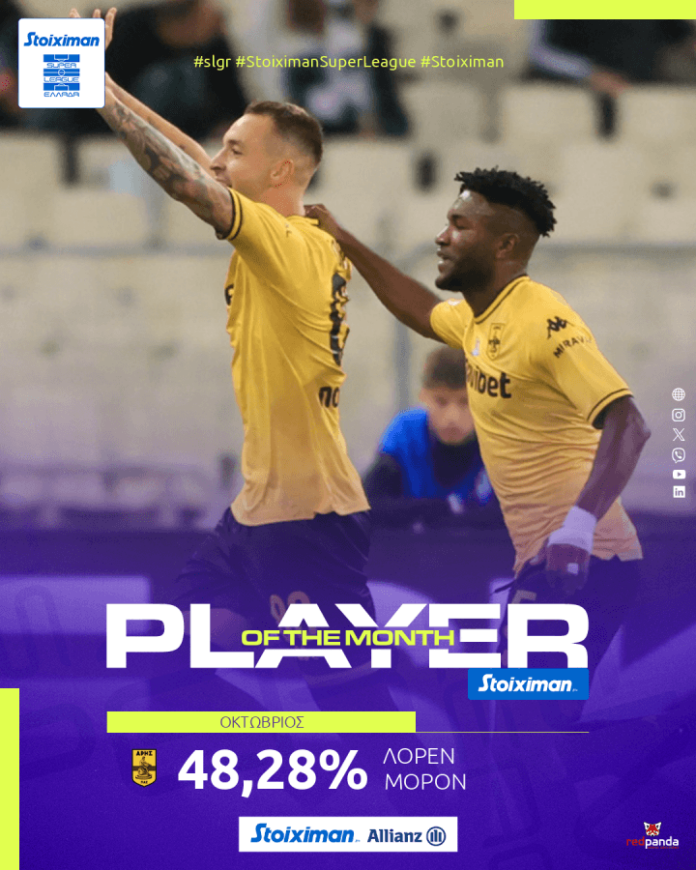 Ο Λορέν Μορόν του Άρη παίκτης του Οκτωβρίου στην Super League